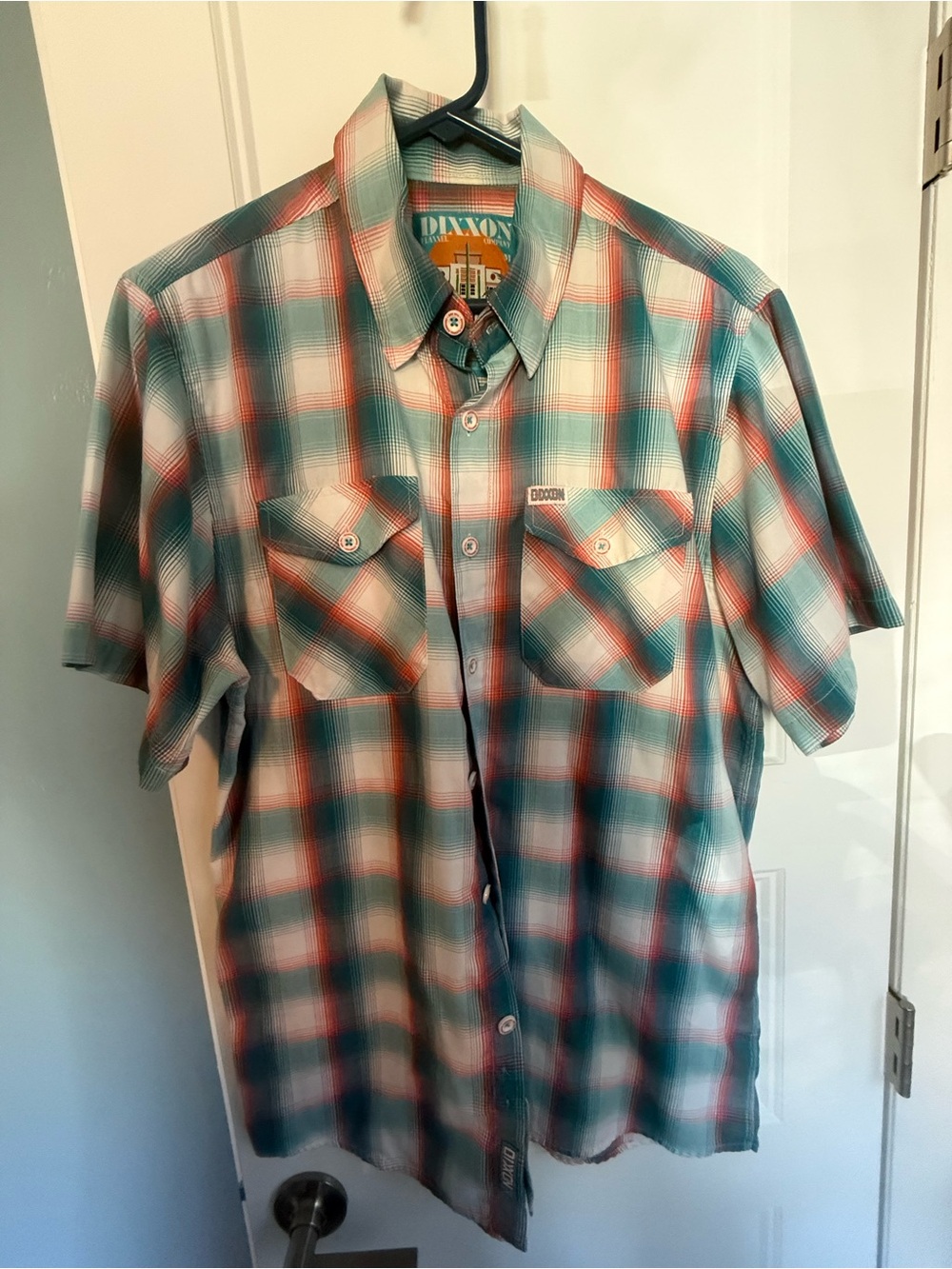 DIXXON Men’s Teal and Coral Plaid Short-Sleeve Shirt - The 305 collection